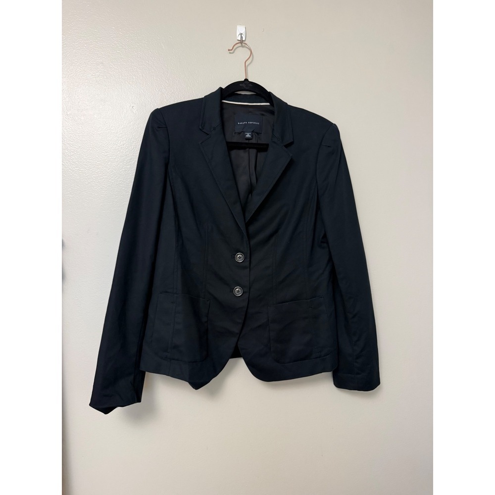 Banana Republic Womens Black Stretch Cotton Two Button Blazer Jacket Size 12